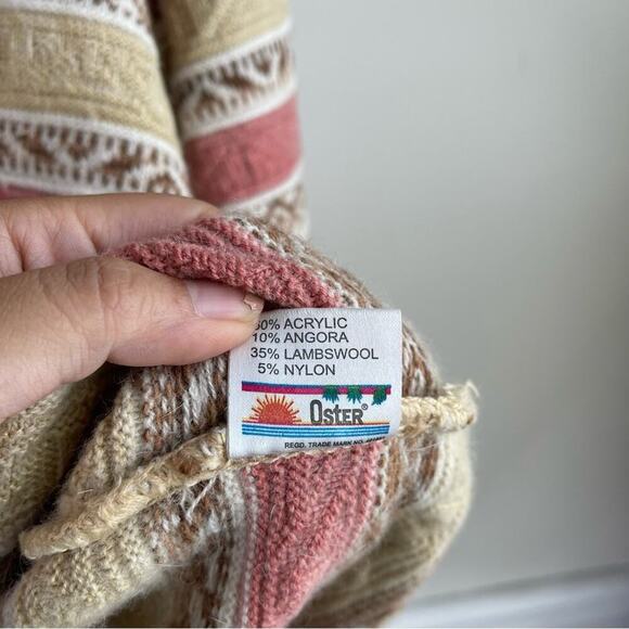 Vintage angora wool striped chunky V neck grandpa sweater size 40 - Picture 2 of 7